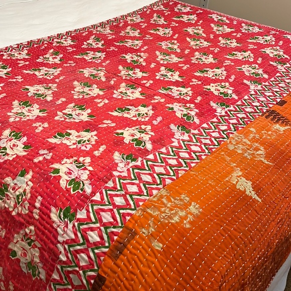 Hand Crafted Other - KANTHA QUILT ~ HANDCRAFTED LIGHTWEIGHT REVERSIBLE BLANKET FROM INDIA